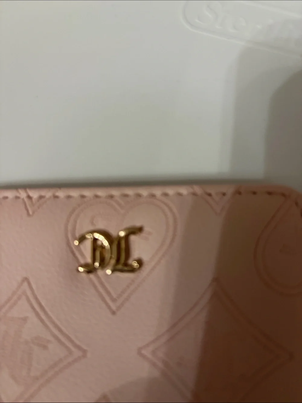 Juicy Couture Pink Embossed Leather Card Wallet with Gold Charm Chain